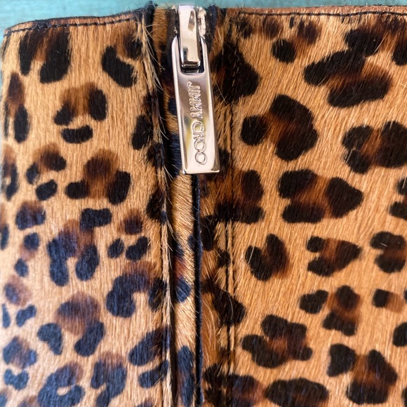 JIMMY CHOO MIRREN CARAMEL LEOPARD PRINT CALF HAIR LEATHER ANKLE BOOTS, SIZE 7.5 - Picture 9 of 11